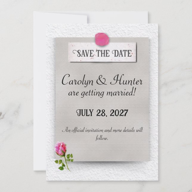 Anuncio de Boda con Capullo de Rosa Rosa para Guar (Anverso)