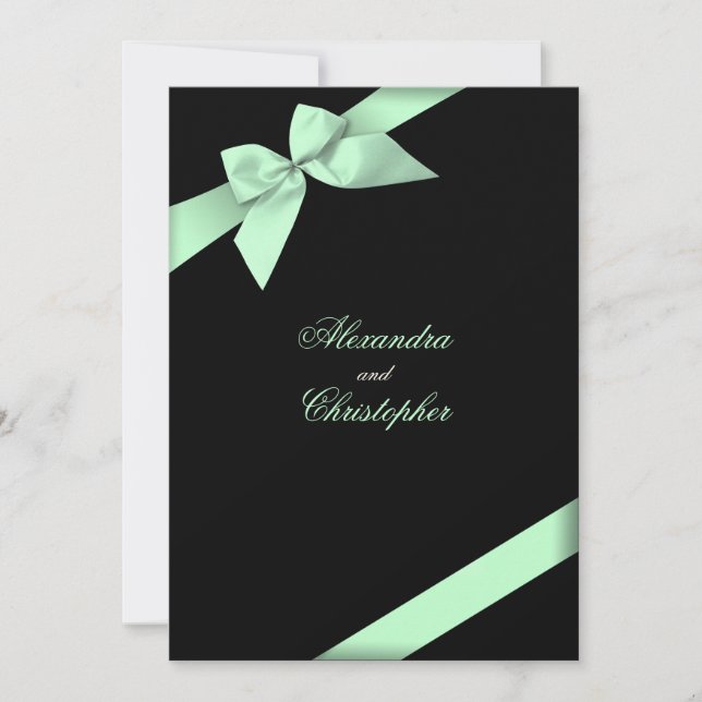 Anuncio de Boda con Cinta Verde Pálido (Anverso)