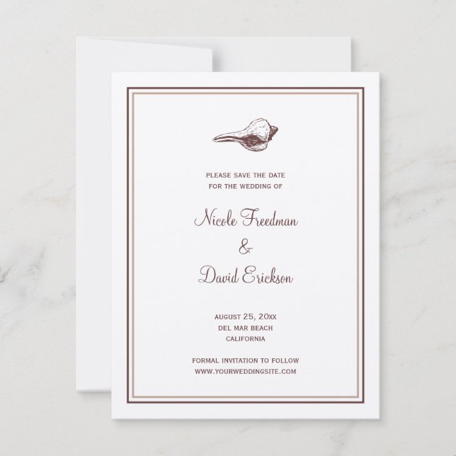 Anuncio de boda con concha marina marrón para guar (Anverso)