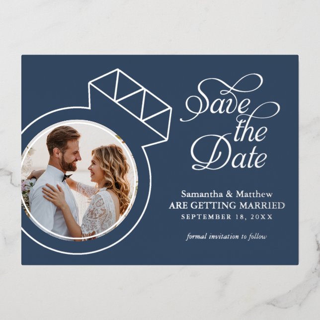 Anuncio de Boda con Foto de Anillo de Compromiso (Anverso)