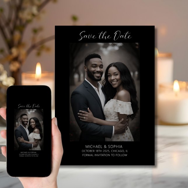 Anuncio de Boda con Foto de Reserva de Fecha Negro (Subido por el creador)