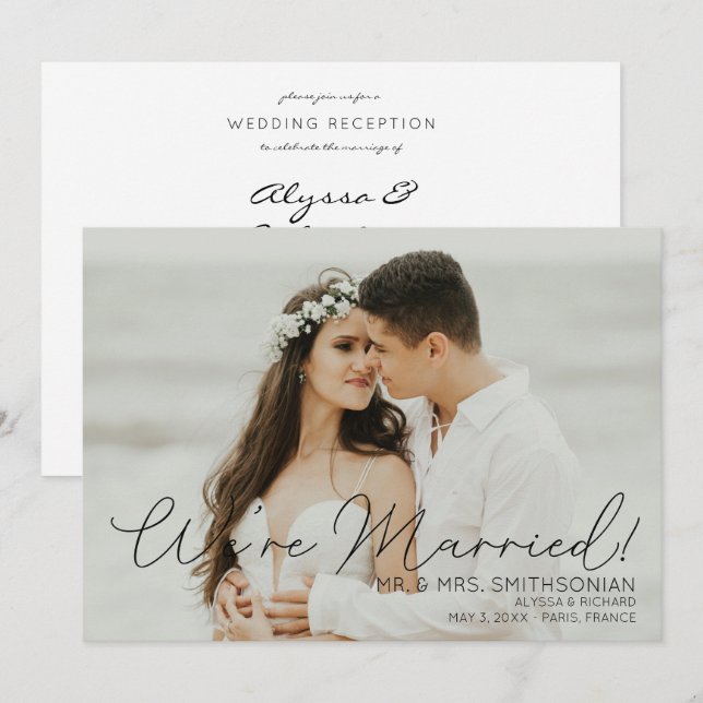 Anuncio de Boda con Foto & Invitación a Recepción  (Anverso / Reverso)