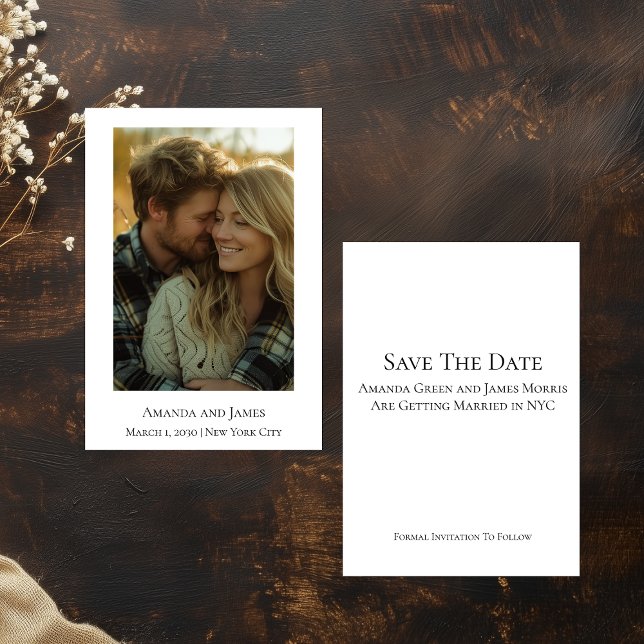 Anuncio de Boda con Foto Minimalista (Budget size Minimalist Photo Save The Date Card)