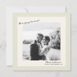 Anuncio de boda con foto minimalista verde para gu