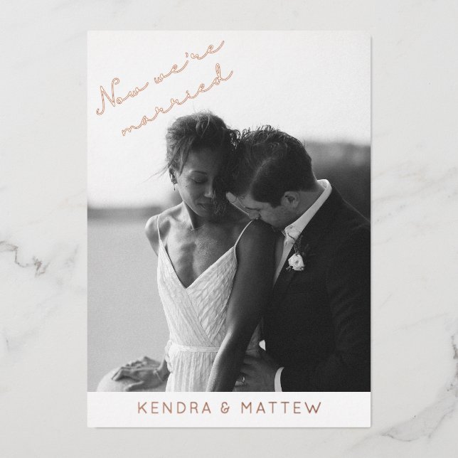 Anuncio de Boda con Hojas de Oro Elopement Moderno (Anverso)