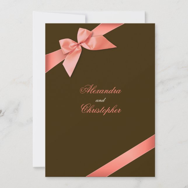 Anuncio de boda con lazo rojo coral (Anverso)