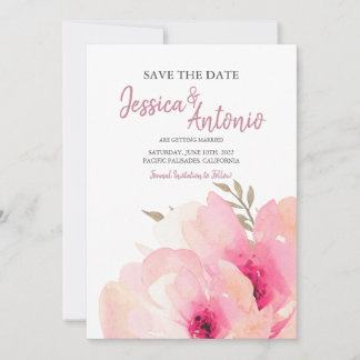 Anuncio de Boda con Peonía de Acuarela Rosa Save T