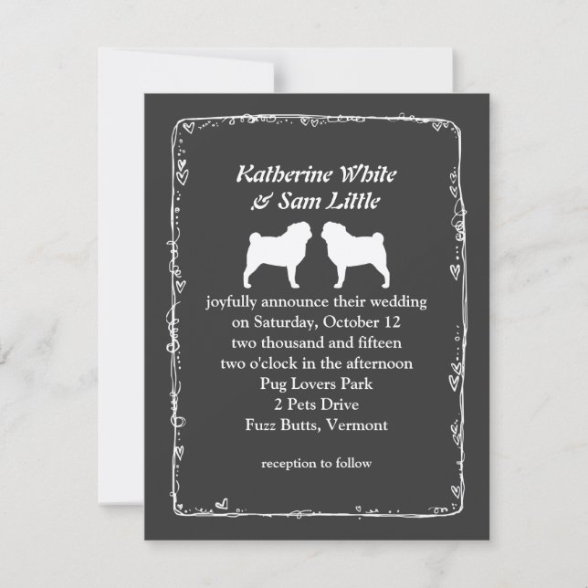 Anuncio de Boda con Siluetas de Pug Blanco (Anverso)