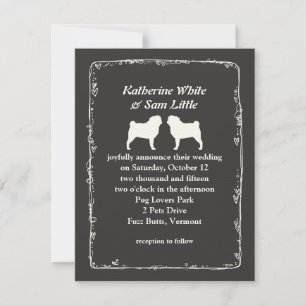 Anuncio de Boda con Siluetas de Pug Blanco