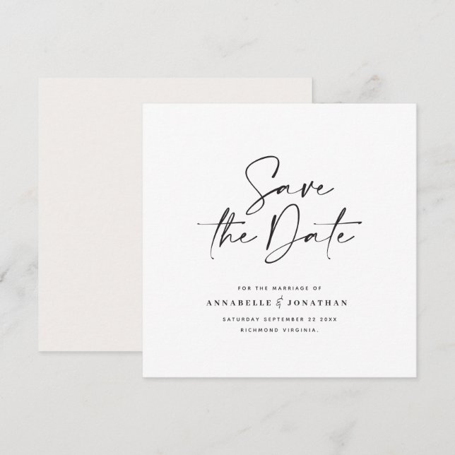 Anuncio de boda con tipografía manuscrita moderna (Anverso / Reverso)