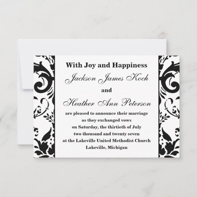 Anuncio de Boda Damask Elegante Formal - 3x5 (Anverso)