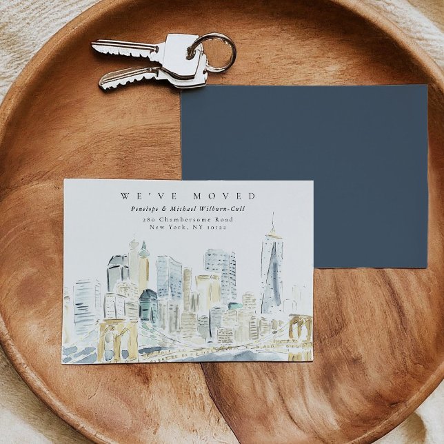 Anuncio de boda de Acuarela del horizonte de la ci (Watercolor New York City Skyline Moving Announcement)