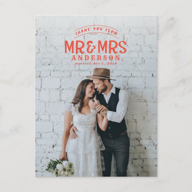 Anuncio de boda de agradecimiento con foto rústica (Anverso)