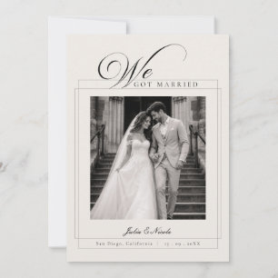 Anuncio de boda de caligrafía negro marfil