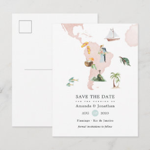 Anuncio de Boda de Destino en Mapa de Acuarela de