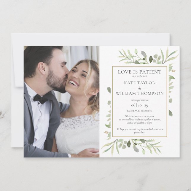 Anuncio de Boda de Elopement Amor es Paciente (Anverso)