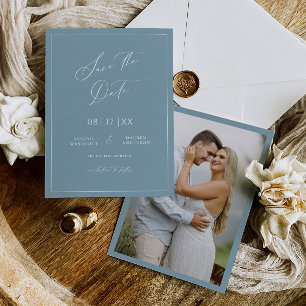 Anuncio de boda de fecha de guardado azul minimali