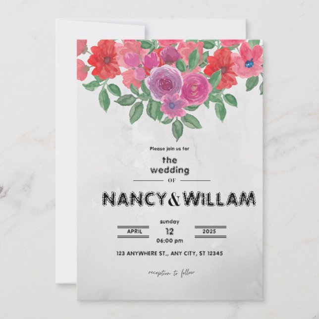 Anuncio de Boda de Flor Gris y Roja (Anverso)