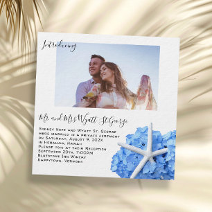 Anuncio de Boda de Floral Azul Costero con Foto
