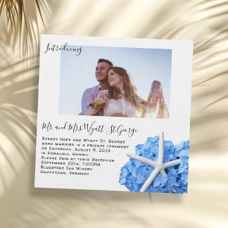 Anuncio de Boda de Floral Azul Costero con Foto