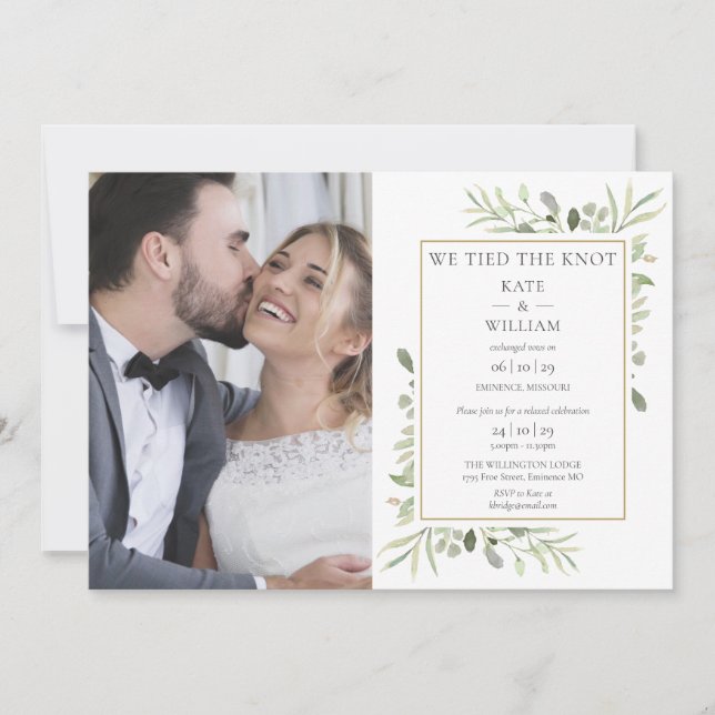 Anuncio de Boda de Foto de Verdor Atado El Nudo (Anverso)