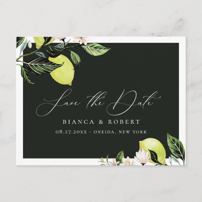 Anuncio de boda de limones botánicos Save the Date (Anverso)