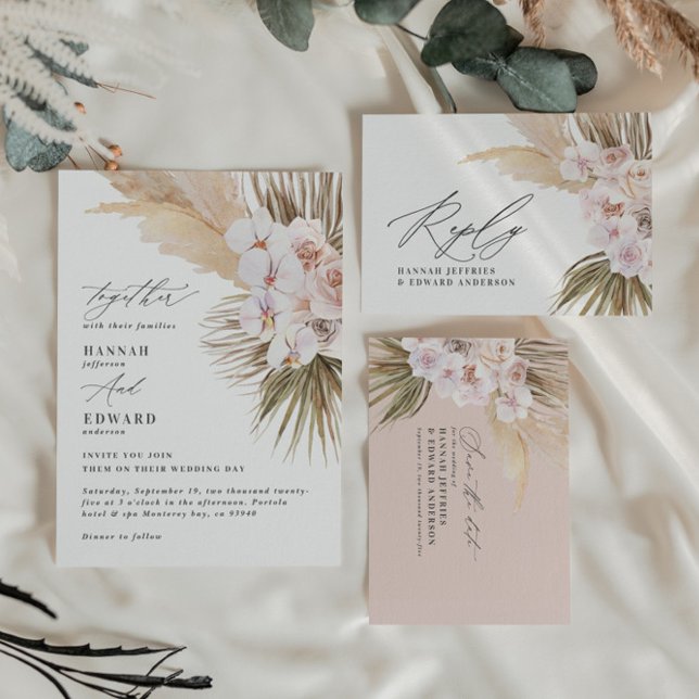 Anuncio de boda de orquídea de hierba de pampas bo (Subido por el creador)