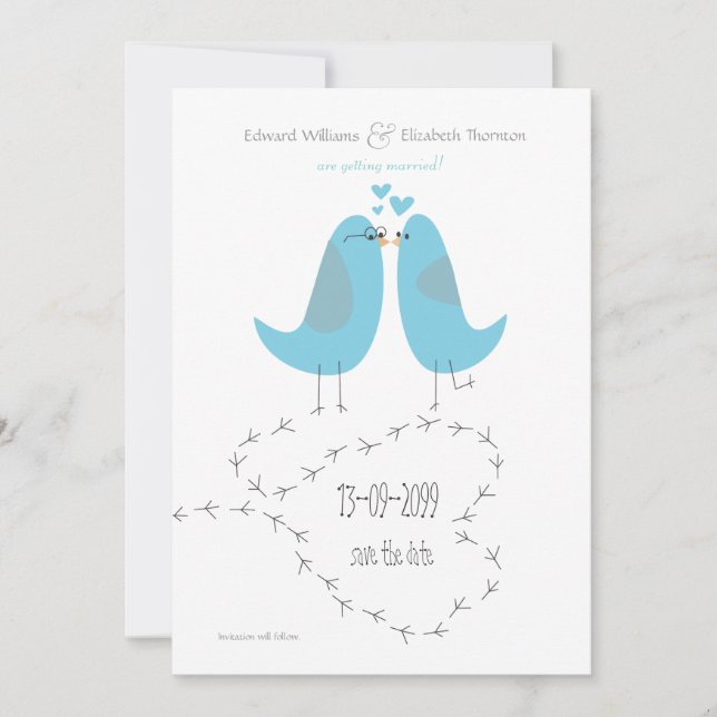Anuncio de Boda de Pájaros de Amor para Guardar la (Anverso)