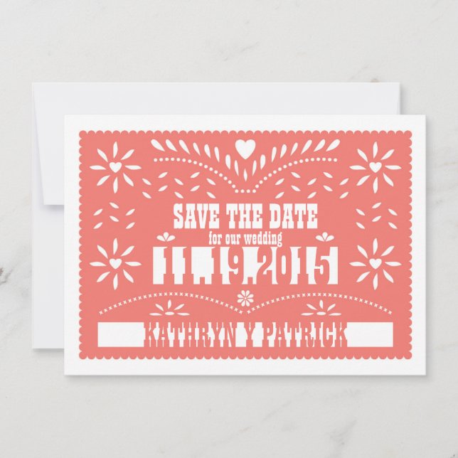 Anuncio de boda de Papel Picado Save the Date (Anverso)