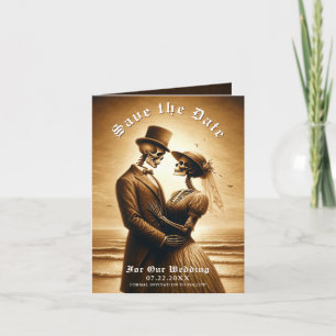 Anuncio de Boda de Pareja de Esqueleto Sepia Gótic