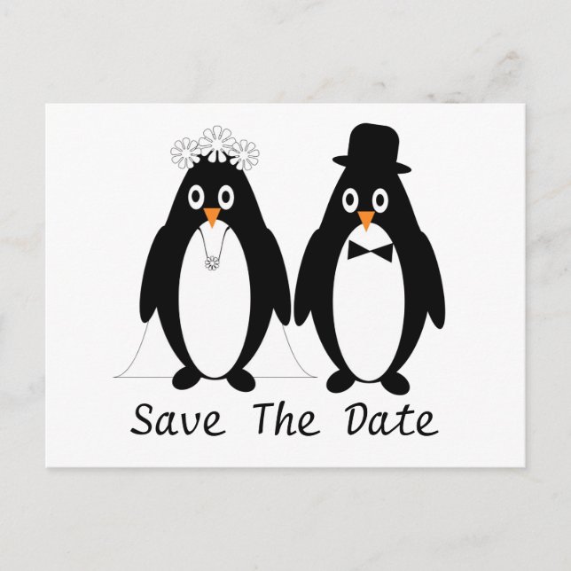 Anuncio de Boda de Pingüino Guarda la Fecha (Anverso)