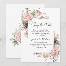 Anuncio de Boda de Rosas de Cambio de Fecha Elegan