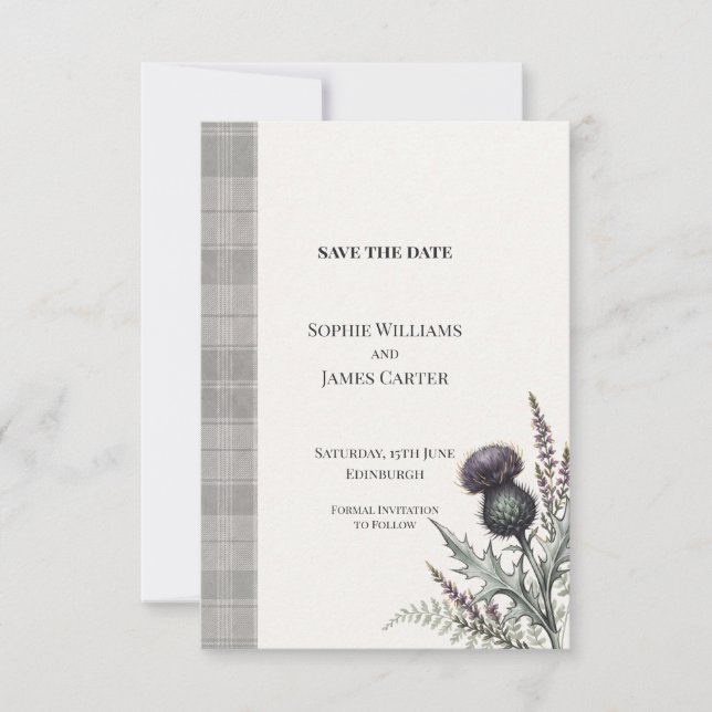 Anuncio de Boda de Tartán de Cardo Escocés (Anverso)