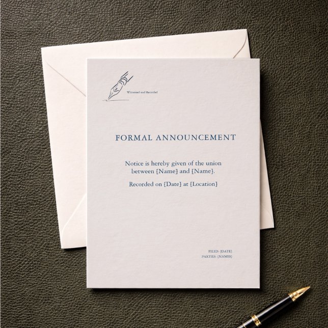 Anuncio de Boda del Registro de Ceremonia Civil (Civil Courthouse Ceremony Announcement Card)