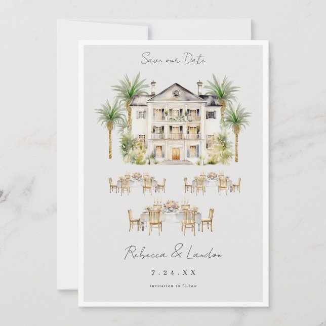 Anuncio de boda Elegant Save The Date (Anverso)