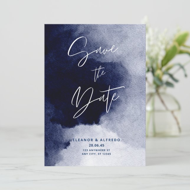 Anuncio de boda elegante de invitación a la fecha (Anverso de pie)