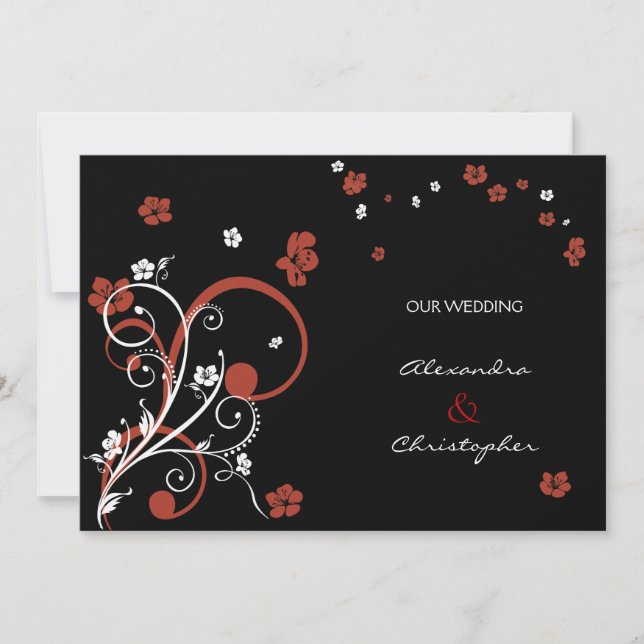 Anuncio de Boda Elegante Remolinos y Flores (Anverso)