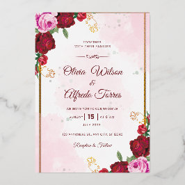 Anuncio de Boda Elegante Rosa y Rojo