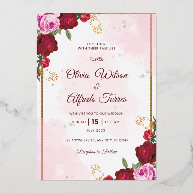 Anuncio de Boda Elegante Rosa y Rojo (Anverso)