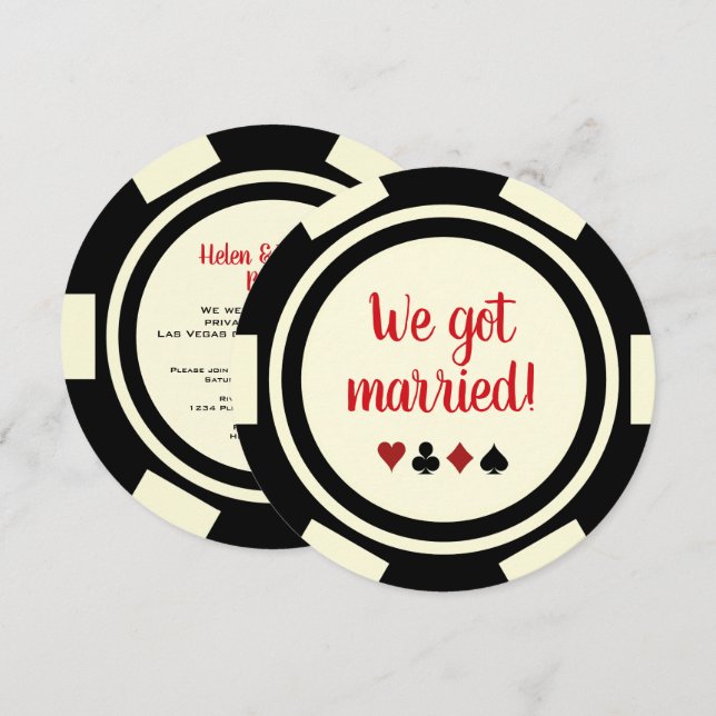 Anuncio de Boda eludido de Black Off White Poker (Anverso / Reverso)