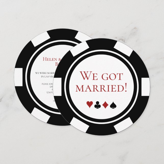Anuncio de Boda en Las Vegas con Tema de Póquer (Anverso / Reverso)