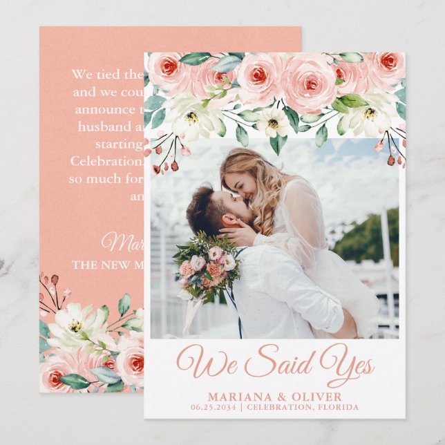 Anuncio de Boda Floral Blanco Melocotón (Anverso / Reverso)