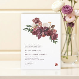 Anuncio de boda floral de higo Borgoña elegante