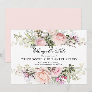 Anuncio de Boda Floral de Rosa Cambiar la Fecha