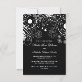 Anuncio de Boda Floral Negro/Blanco-3x5