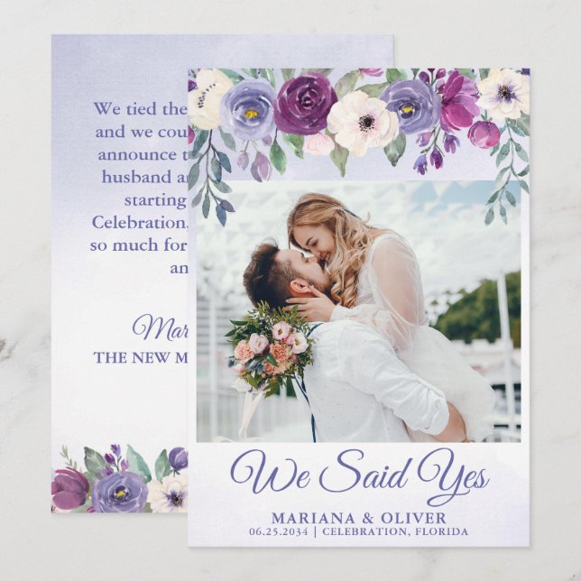 Anuncio de Boda Floral Periwinkle Fuchsia (Anverso / Reverso)