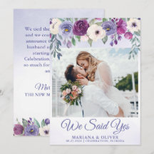 Anuncio de Boda Floral Periwinkle Fuchsia