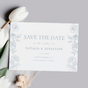 Anuncio de Boda Floral Rosa Azul Polvoriento Román