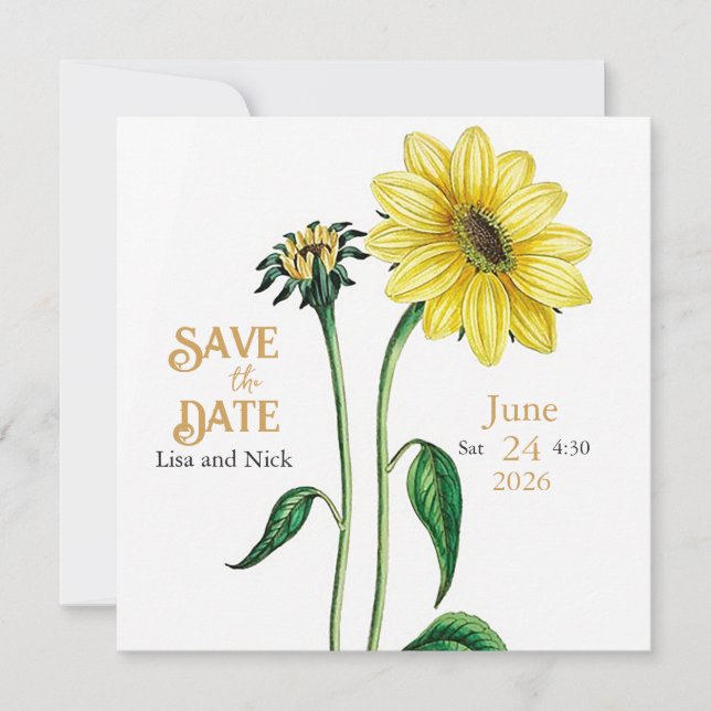 Anuncio de Boda Helianthus Save the Date (Anverso)