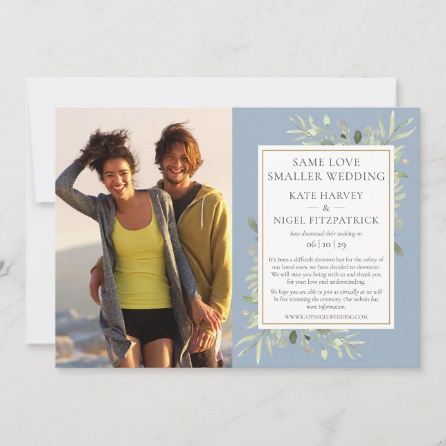 Anuncio de boda micro reducida azul polvoriento (Anverso)